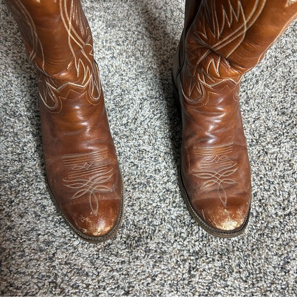 Vintage Tony Lama Cowboy Boots Men’s 10.5 Brown Rodeo Western Point Toe Leather - Picture 7 of 8